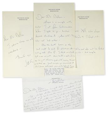 KENNEDY, JACQUELINE. Group of 8 items, each to Richard Nelson, assistant of Sister Parish, most concerning the Red Room: Typed Letter
